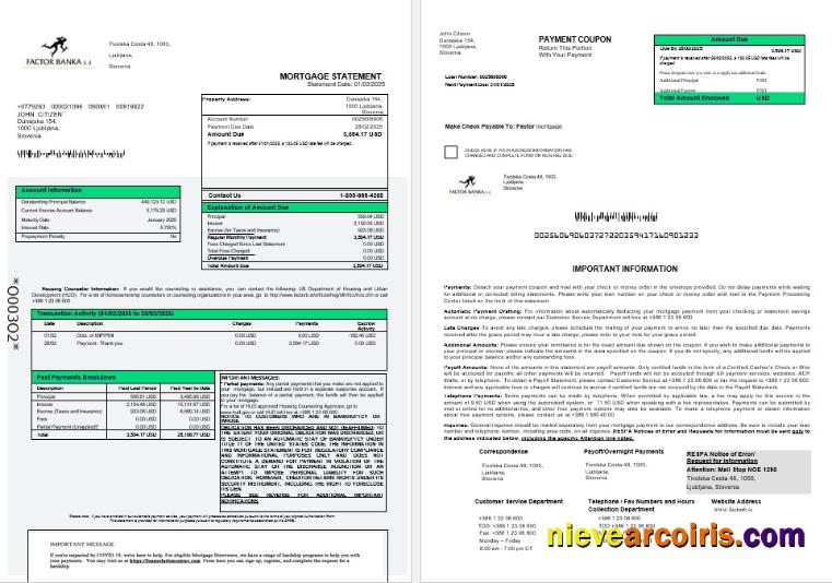 Slovenia Factor banka mortgage statement